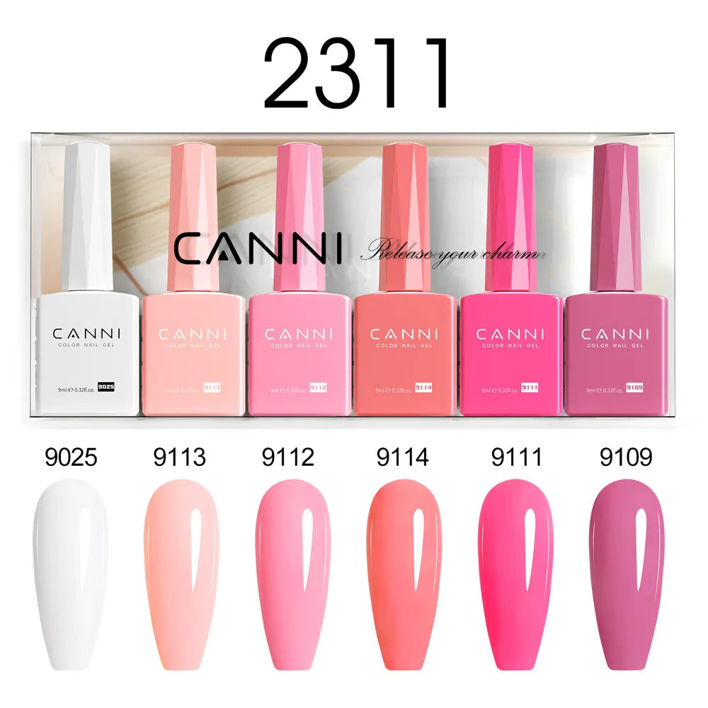 6pcs*9ml CANNI HEMA FREE Nail Gel Polish Set Gorgeous Color Semi Permanent Pigmented Painting Gel Soak off UV LED Gel Nails Kit