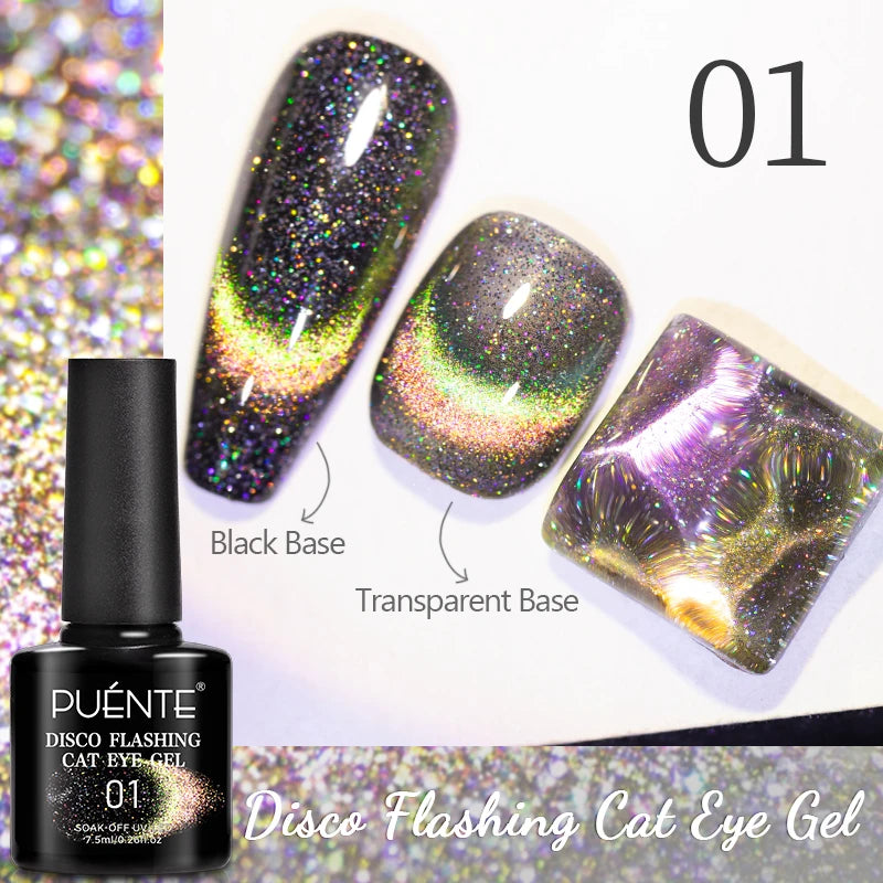 7.5ML Sparkling Rainbow Cat Magnetic Gel Nail Polish Pinkish Purple Laser Cat Eye Gel Soak Off UV Nail Art Varnish For Manicure