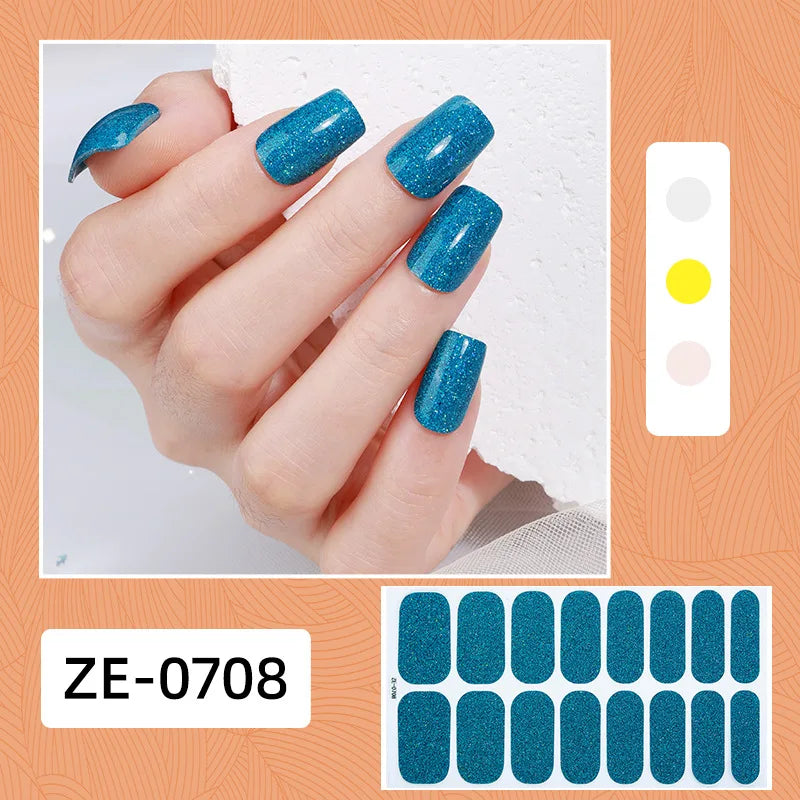 Gradient Cat Eye Style Nail Art Stickers, 16-Piece Set Self-Adhesive Waterproof Glitter False Nail Decals