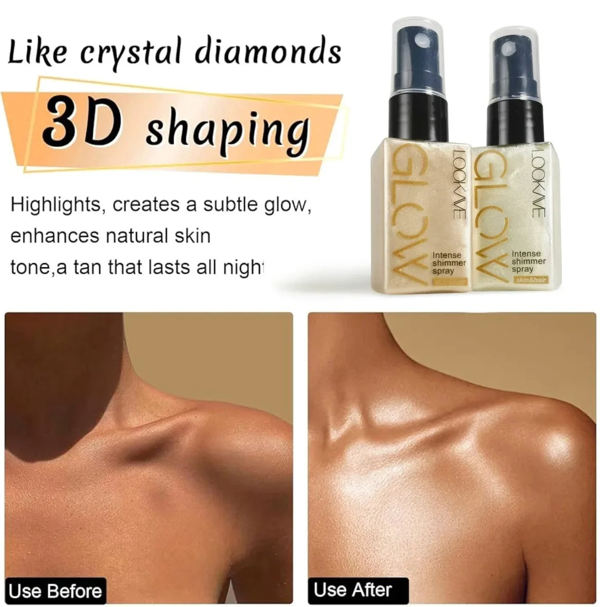 Diamond Liquid Highlight Waterproof High Gloss Glitter Body Bronzer Highlight Long-lasting Wear Face Contour Illuminator Makeup