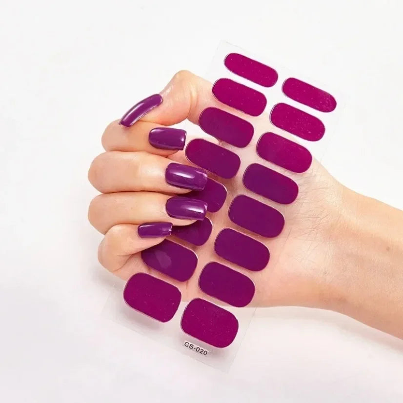 DIY Semi Cured Gel Nail Stickers Long-Lasting Solid Color Nail Strips Patch Slider Nail Sticker Full Cover Decal Manicure Patch