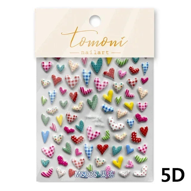 Cat's Eye 5D Gradient European Love Heart Gem Wing Crystal Geometric Colorful Self Adhesive Nail Art Stickers Manicure Decals
