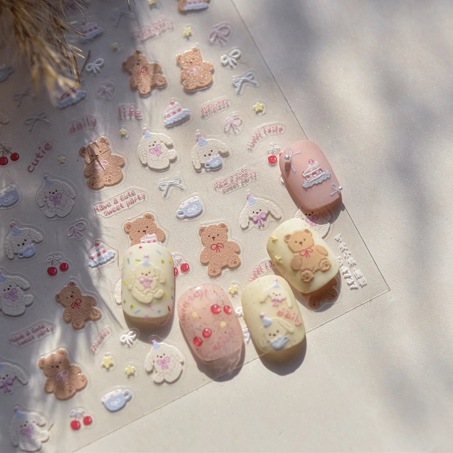1pcs 5D Japanese Kawaii Bear Nail Art Stickers Brown Cartoon Animals Self-Adhesive Nail Decoration Decals DIY Slider Accessories
