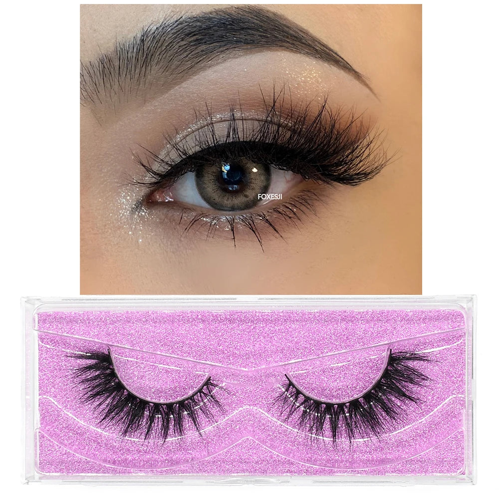 FOXESJI False Eyelashes 3D Mink Eye Lashes Strip Fluffy Dramatic Thick Cross Mink Eyelashes Soft Wispy Fake Eyelashes Extension