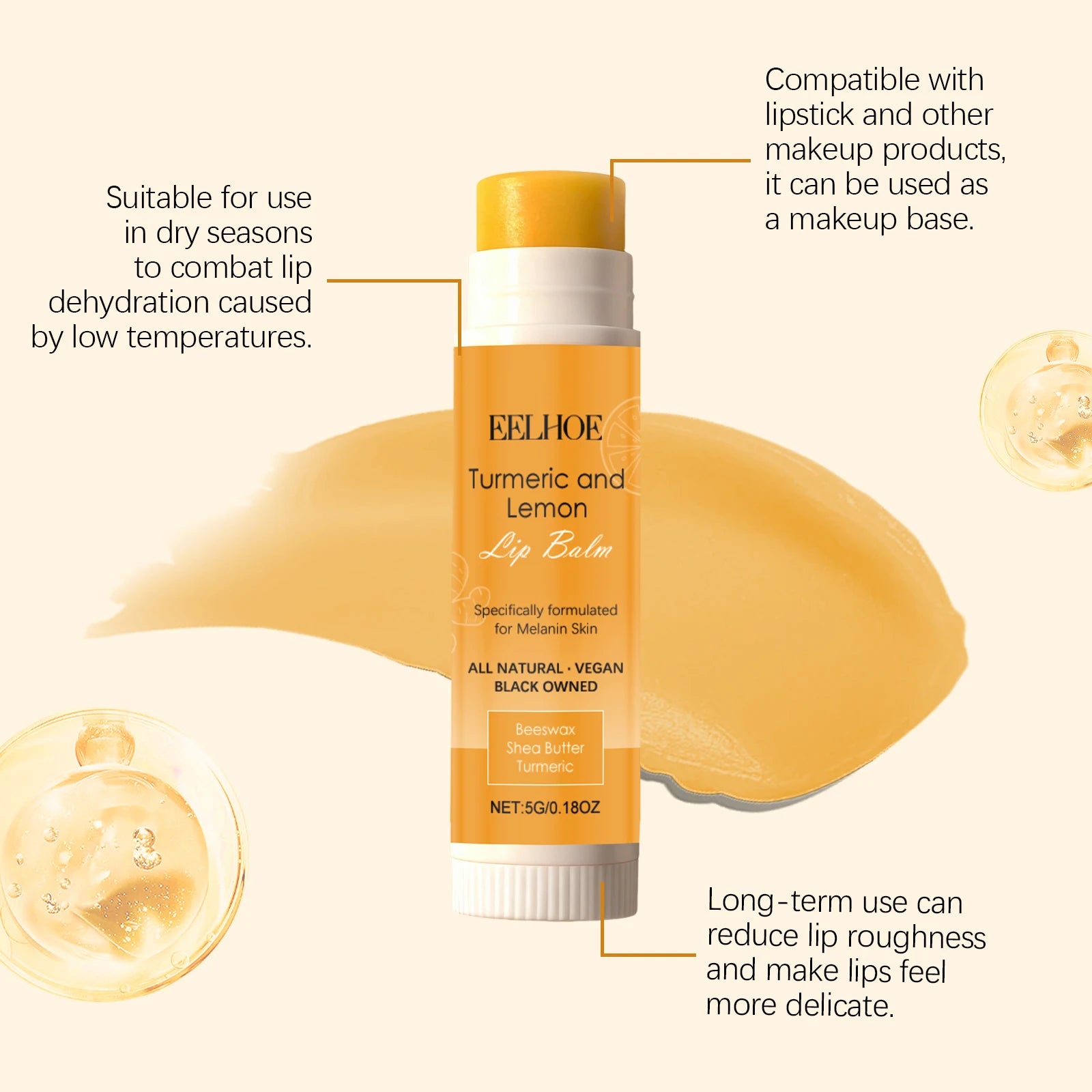 Turmeric Lemon Lip Balm Long Lasting Moisturizing Soothing Lip Skin Pre Makeup Base Vaseline Non-sticky Hydrating Lip Skin Care