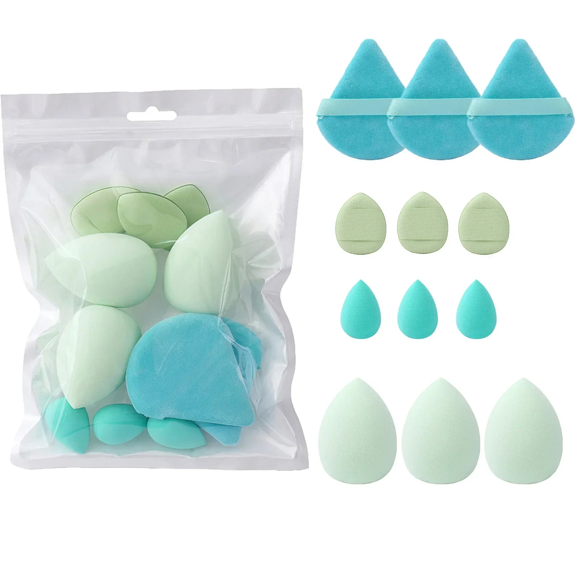 12-Piece All-Purpose Makeup Sponge Set, Made of 3 loose Powder Puffs, 3 Mini Air Cushion Puffs, 3 Beauty Eggs and 3Mini Beauty