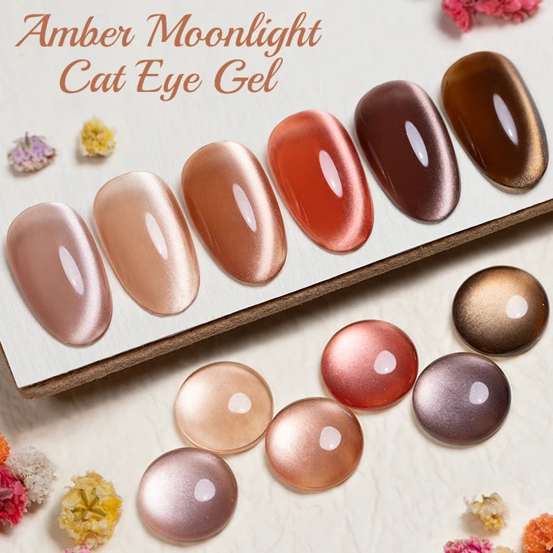 PUETNE 7.5ML Amber Moonlight Cat Magnetic Gel Nail Polish Winter Nails Jelly Glass Cat Eye Soak Off UV Semi-Permanent Varnish