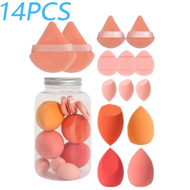 14PCS Makeup Sponge Set with Storage Jar Velvet Beauty Blenders Beauty Egg Powder Puffs Make Up Accessories Women Makeup Tools