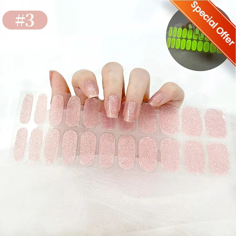 20Tips Gradient French Semi-cured Gel Nail Sticker UV Lamp Needed Full Cover Nail Gel Polish Wraps Manicure Press on Nails Decal