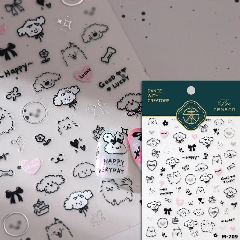 Cute Cat Eye Fishbone Animals Leopard Cat Ginger Cat Kitten Exclamation Point Paw Self Adhesive Nail Art Sticker Manicure Decals