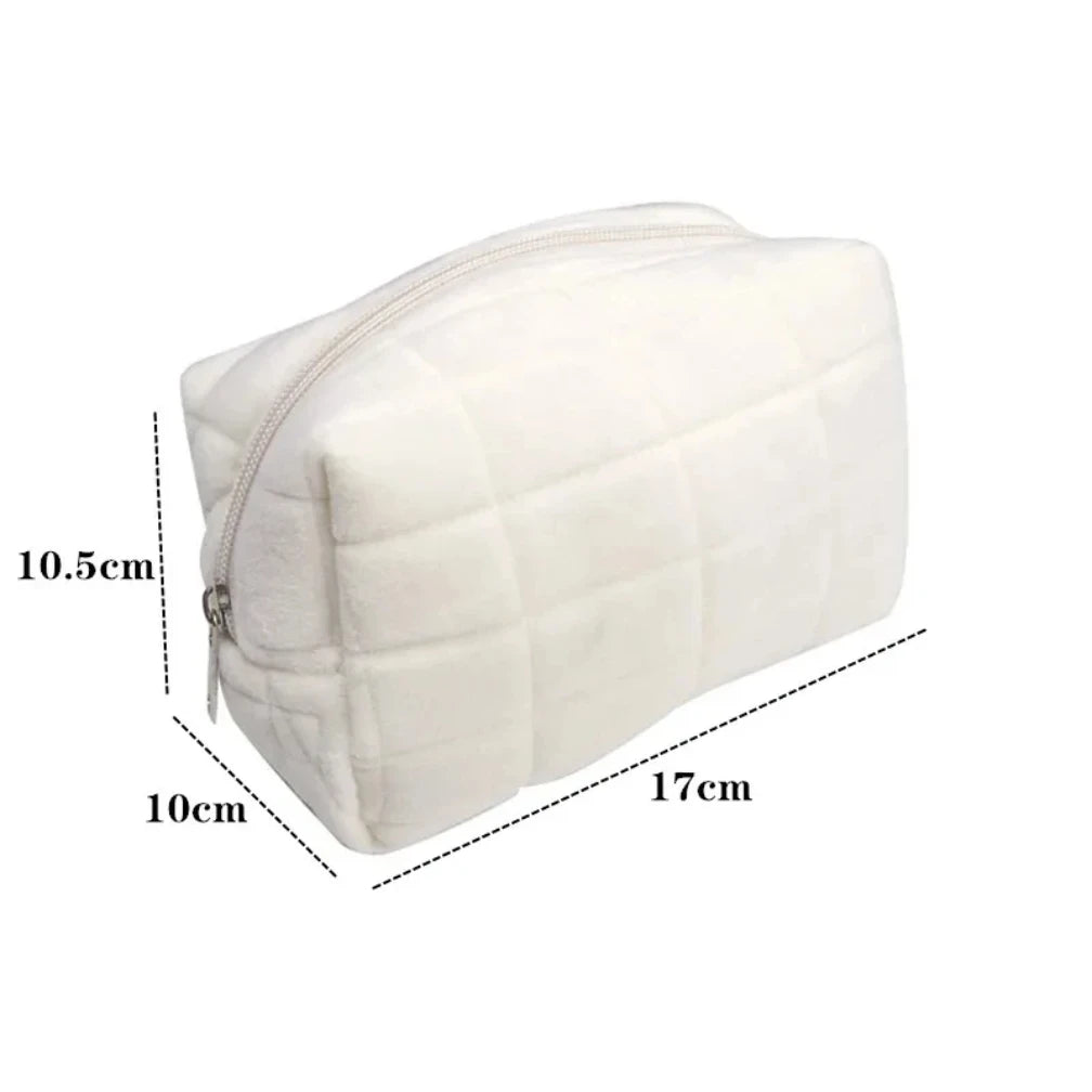 Solid Fur Cosmetic Storage Bag Large Women Zipper Makeup Organizer Handbag Stationery Pencil Case Travel Make Up Toiletry Punch