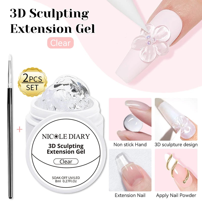 NICOLE DIARY White Non Stick Hand Extension Gel Nail Polish For 3D Shaping Carving Flower DIY Nail Art Extension Acrylic