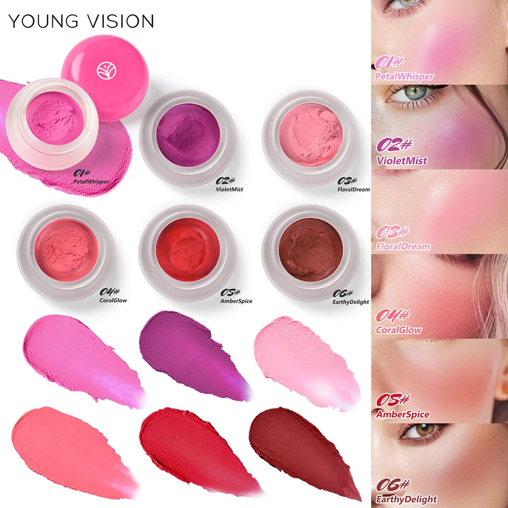 6 color optional Mousse texture powder blusher cream delicate, and has a lasting matte velvet rouge. gift A finger powder puff
