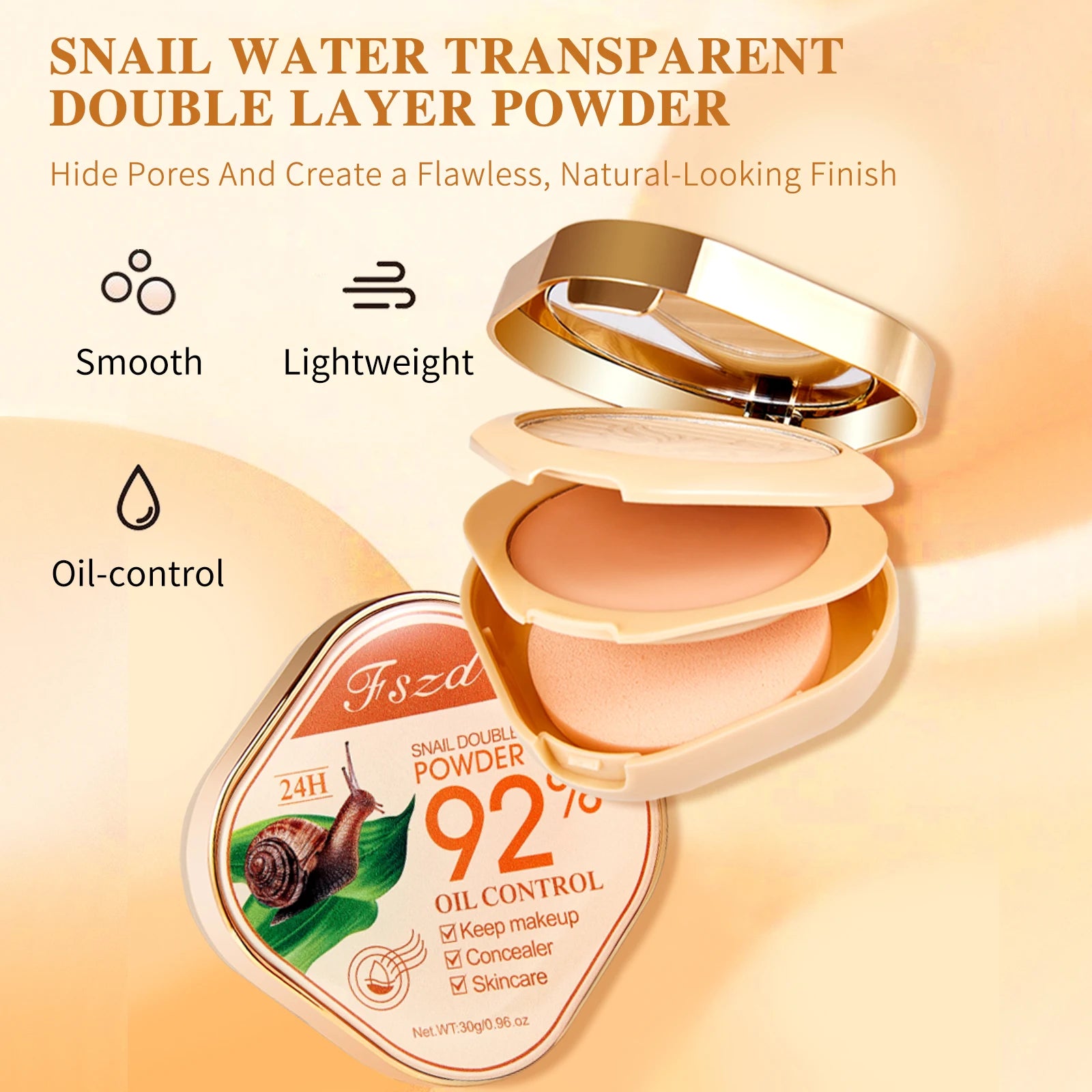 Snail Water Transparent Double Layer Powder Lightweight Without Caking Both Setting and Touch-Up Makeup