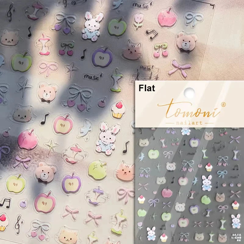 1pcs 5D Japanese Kawaii Bear Nail Art Stickers Brown Cartoon Animals Self-Adhesive Nail Decoration Decals DIY Slider Accessories