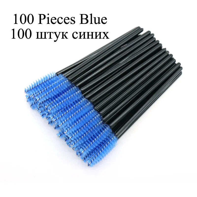 100Pcs Disposable Micro Eyelash Extension Makeup Kit Eyelash Brush Mascara Wands Applicator Spoolers Eyebrow Comb brushes lashes