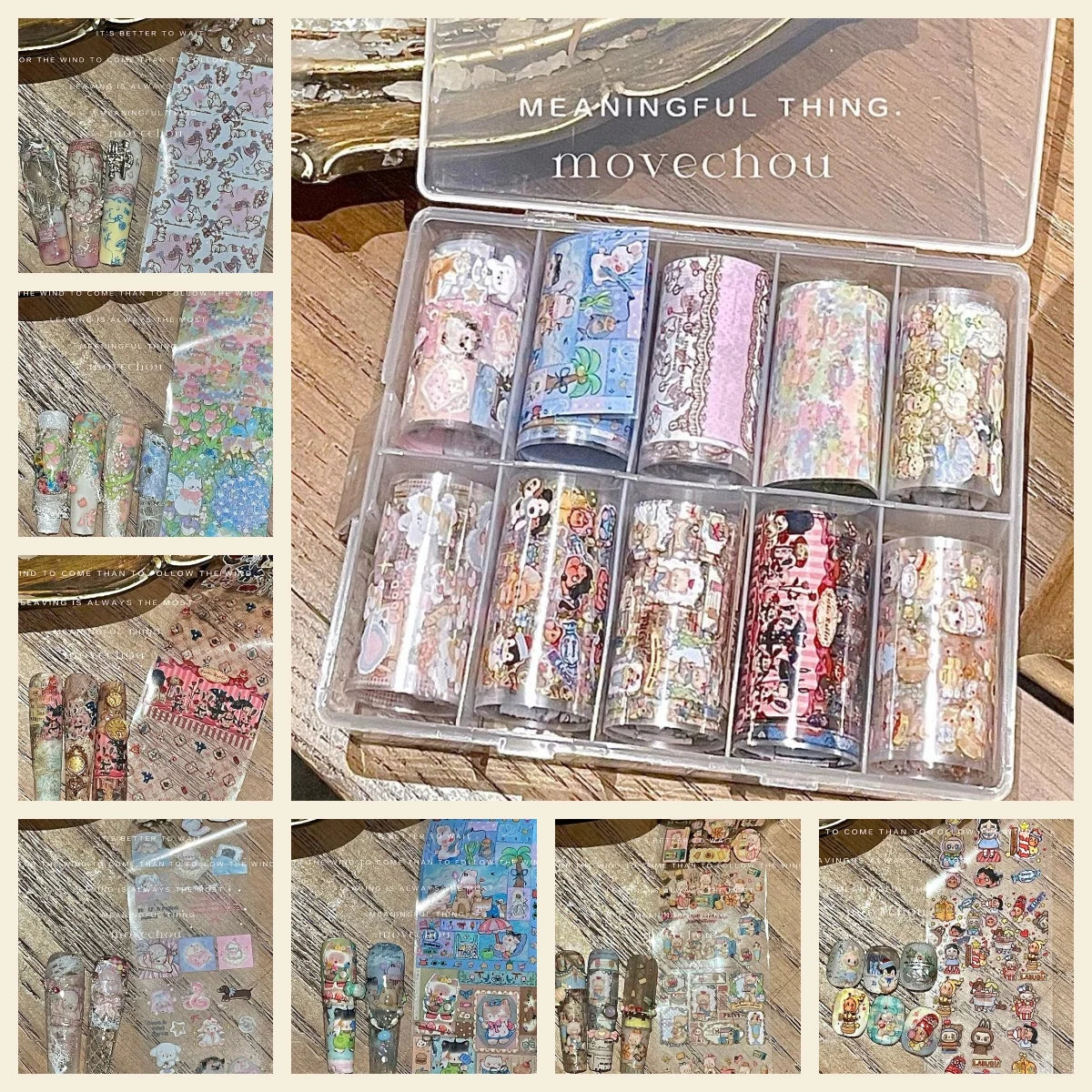 10Rolls Plaid Thousand-Bird Bow  Stars Nail Foils Transfer Paper  Nail Art Stickers  Manicure Set Decal  Nails Decoration