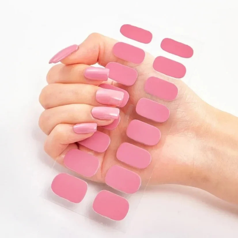 DIY Semi Cured Gel Nail Stickers Long-Lasting Solid Color Nail Strips Patch Slider Nail Sticker Full Cover Decal Manicure Patch