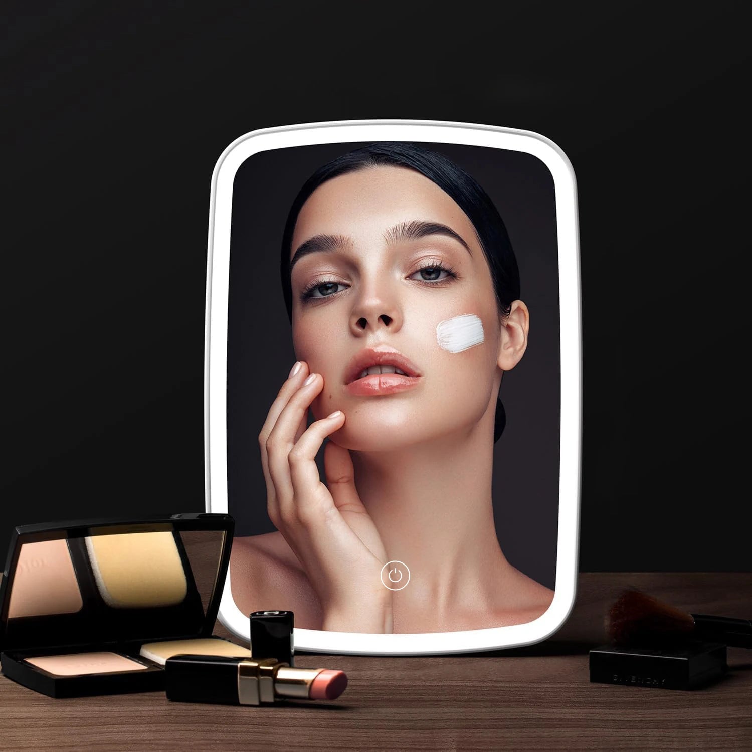 LED Makeup Mirror with Stand Desktop Folding Compact Square Travel Cosmetic Portable Lighted Vanity Mirror Touch Screen Tabletop