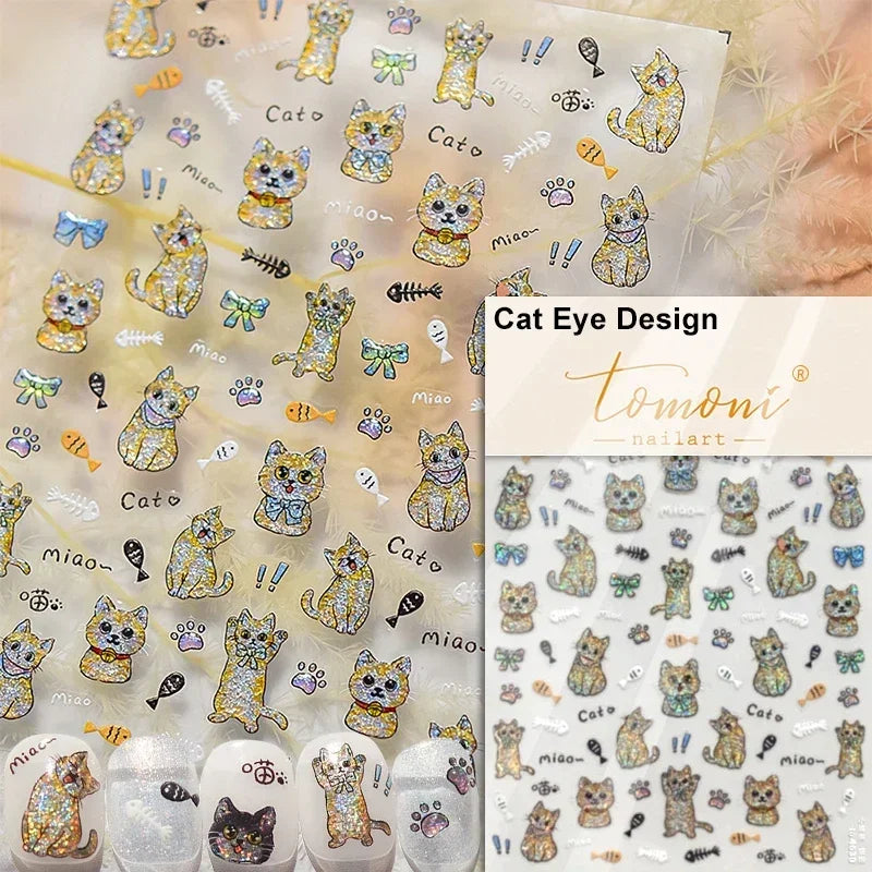 Cute Cat Eye Fishbone Animals Leopard Cat Ginger Cat Kitten Exclamation Point Paw Self Adhesive Nail Art Sticker Manicure Decals