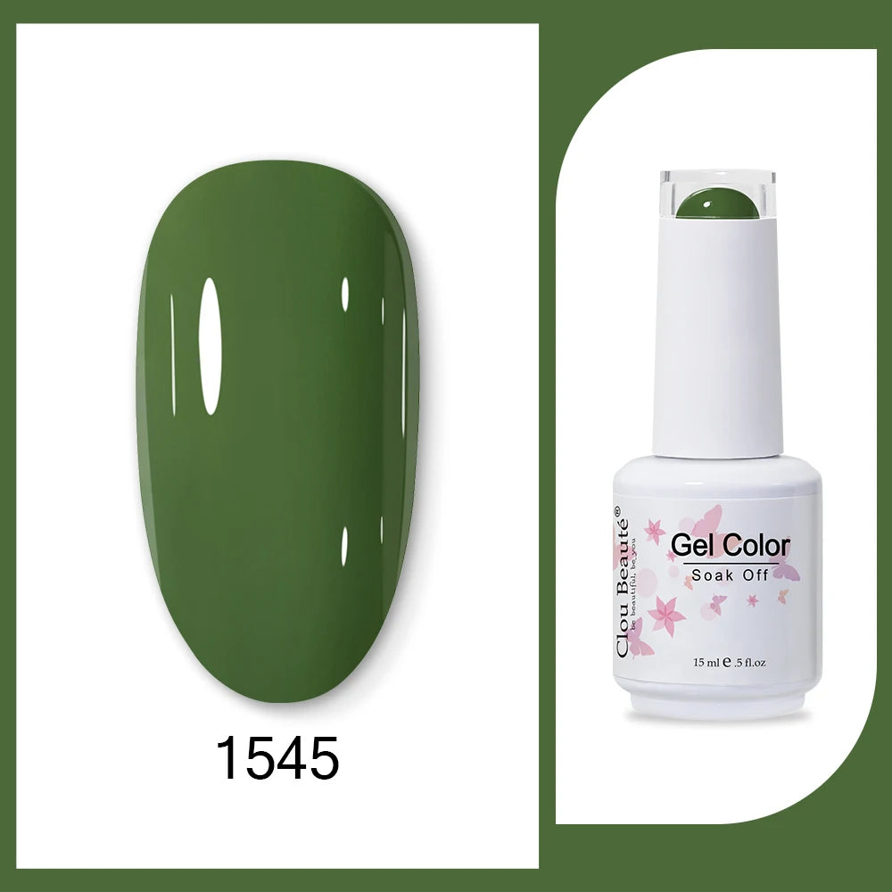 Clou Beaute 15ml HEMA TPO FREE Gel Nail Polish Bright Dark Army Green Gel Lacquer Semi Permanent Art Organic  Nail Gel Varnish