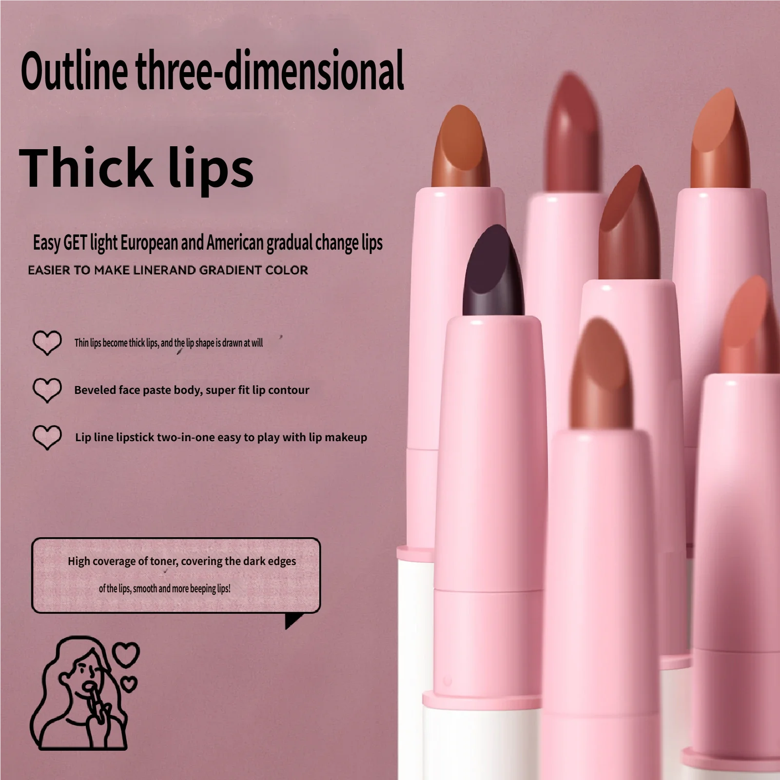 2-in-1 Lip Liner - Velvet Matte Long-Lasting, Smudge-Proof & Precise Definition, All-in-One Cream Lip Pencil