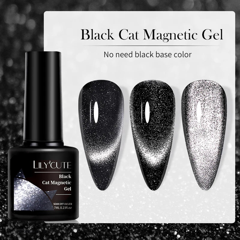 LILYCUTE 7ML 3 IN 1 Platinum Cat Magnetic Gel Nail Polish Silver Moonlight Magnetic Nail Sparkling Glitter Semi Permanent UV Gel