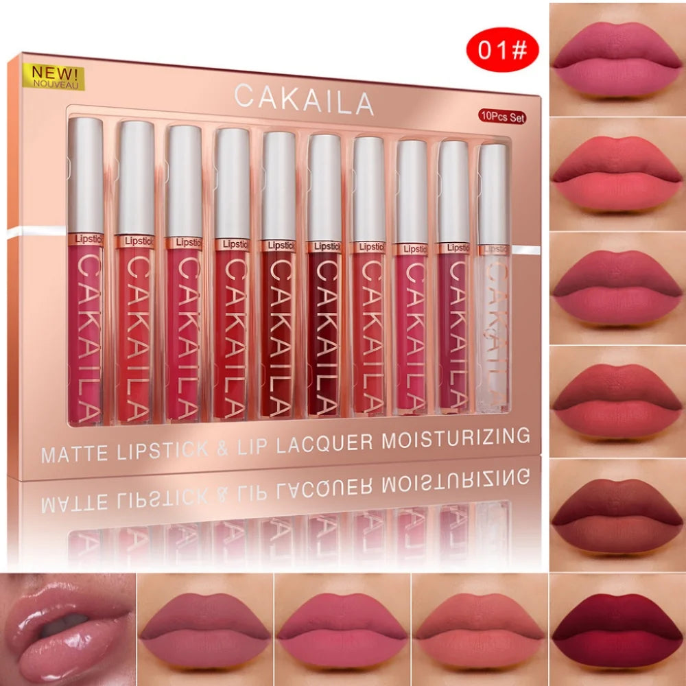 10pcs Nude Lip Gloss Set Matte Velvet Long Lasting Waterproof Korean Lip Tint Moist Liquid Lipstick Women Cosmetic