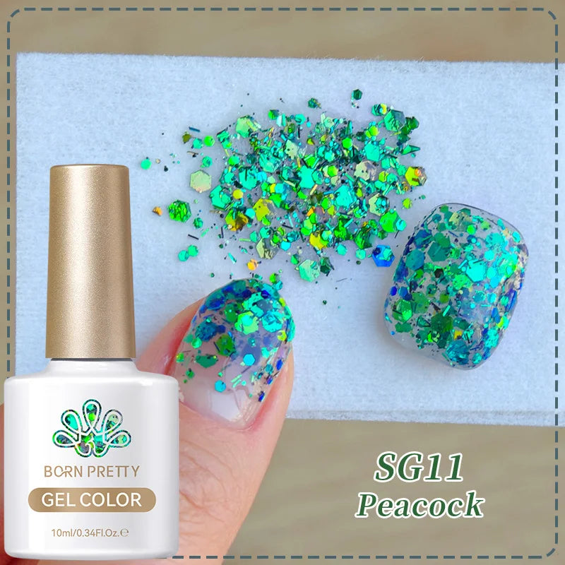 BORN PRETTY 10ml Sliver Carat Mirage Reflective Glitter Gel Nail Polish Sparkling Ultra Shine Soak Off UV Nail Art Gel Varnish