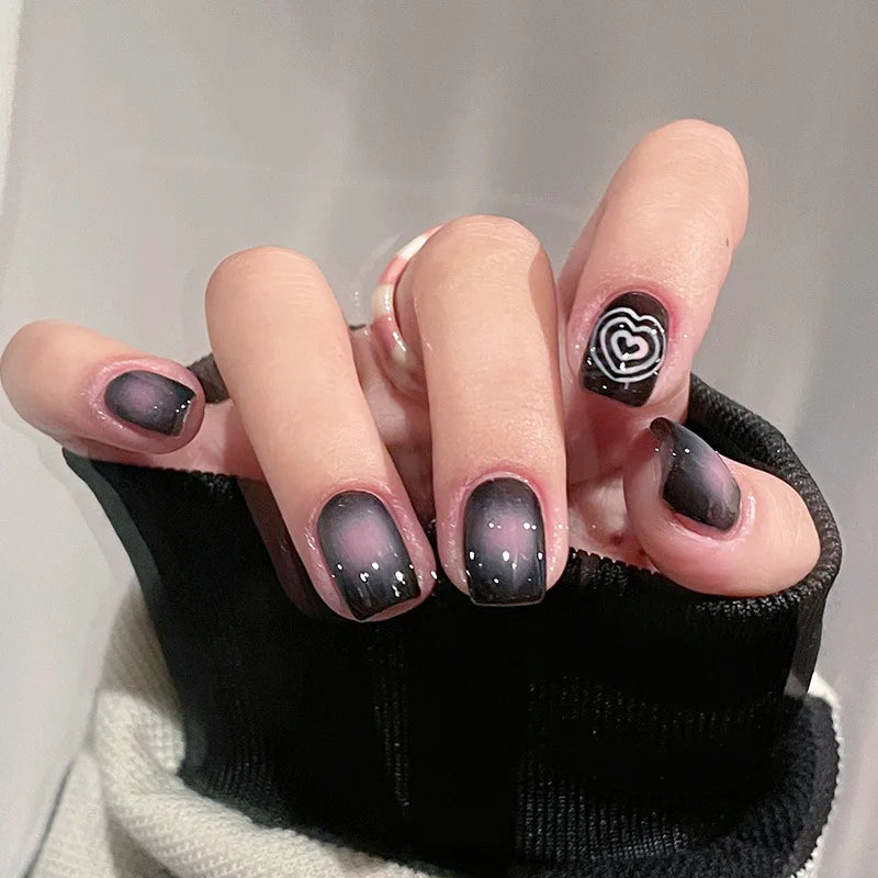 24Pcs Pink Cat Blue Love Cute Short Ballet Press on False Nails Sweet French Cat Eye Bow Star Designs Style Detachable Nails Set