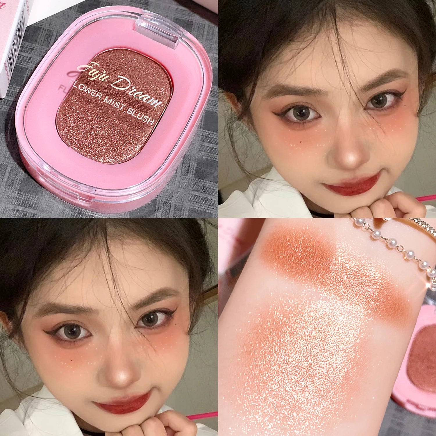 Monochrome flower mist blush powder fine matte brightens rouge natural nude powder pink trimming blush