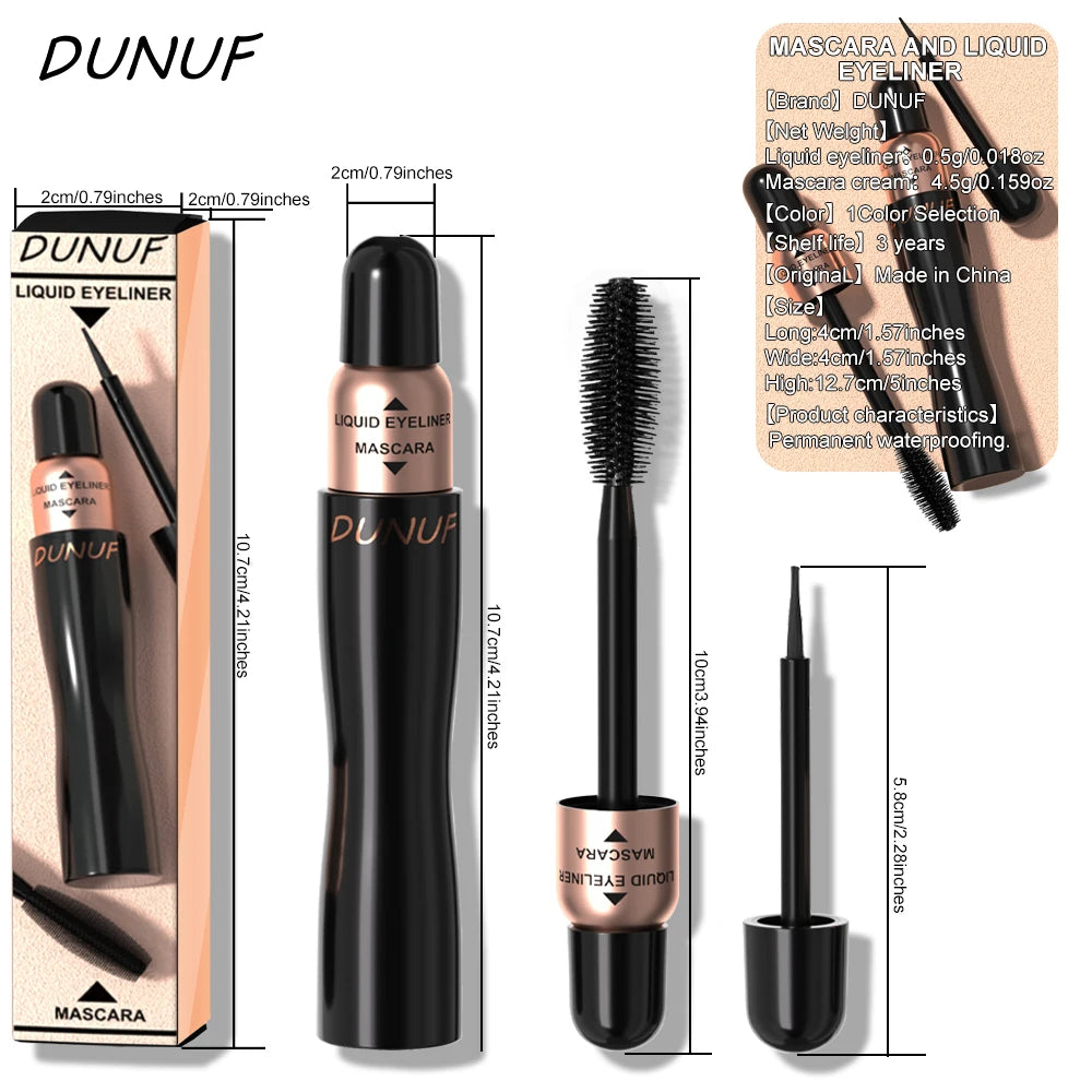DUNUF 2-in-1 Waterproof Mascara and Eyeliner - Black
