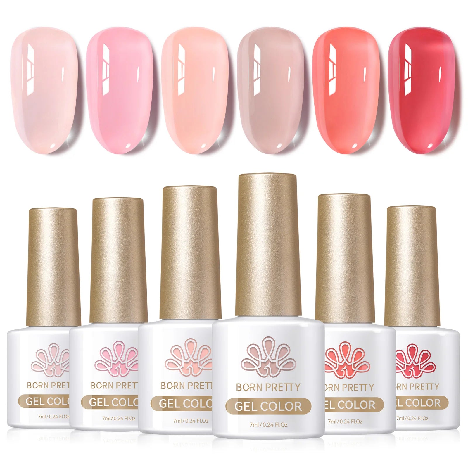 BORN PRETTY 6pcs Crystal Amber Gel Nail Polish Set Jelly Pink Nude Winter Semi Permanent Soak Off UV LED Varnish Manicure Kits
