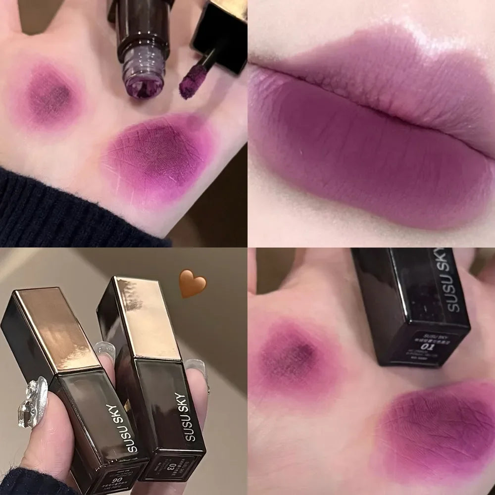 Gothic Gray Purple Lipstick Velvet Matte Punk Black Brown Lipgloss Long Lasting Lip Mousse Waterproof Makeup Non-stick Lips Tint