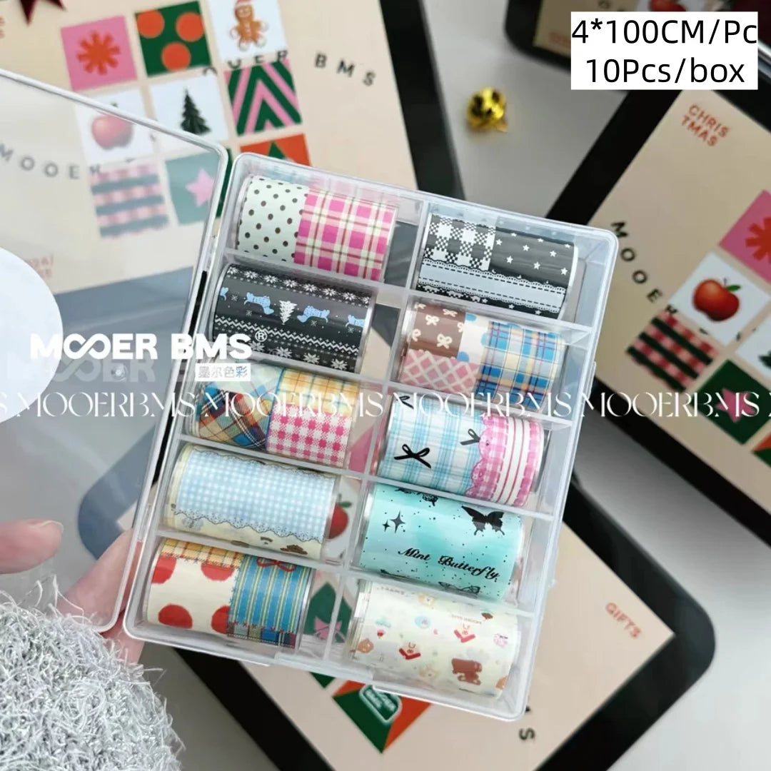 10Rolls Plaid Thousand-Bird Bow  Stars Nail Foils Transfer Paper  Nail Art Stickers  Manicure Set Decal  Nails Decoration