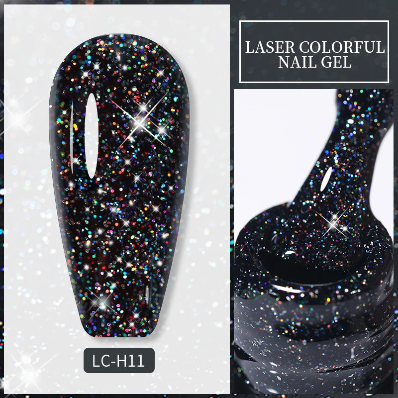 LILYCUTE 7ML Black Silver Red Reflective Glitter Gel Nail Polish Sparkling French Soak Off Long Lasting Manicure Nails Art Gel