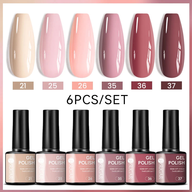 UR SUGAR 7ml All Season Gel Nail Polish Set Nude Pink Red Glitter Semi Permanent UV Gel Kits All For Manicure Soak Off Vernis