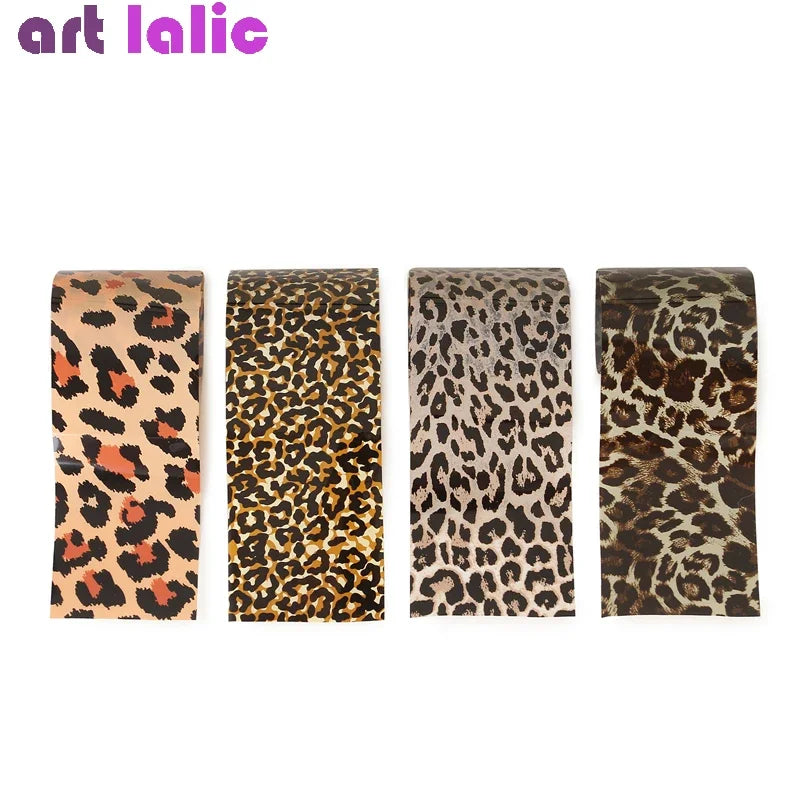 4pcs Leopard Print Nail Foils Set Animal Transfer Paper Art Stickers Manicure Decals for Nail Decoration