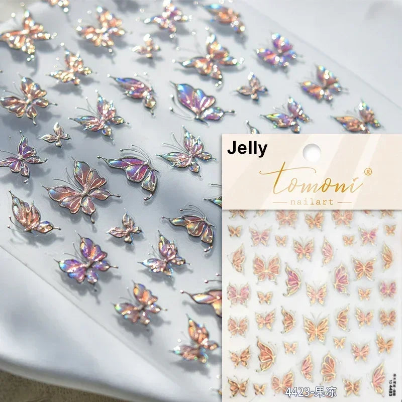 Jelly Butterfly 5D Nail Art Sticker Rhinestone Crystal Charming Shiny Insect Animals DIY Self Adhesive Decoration Manicure Decal