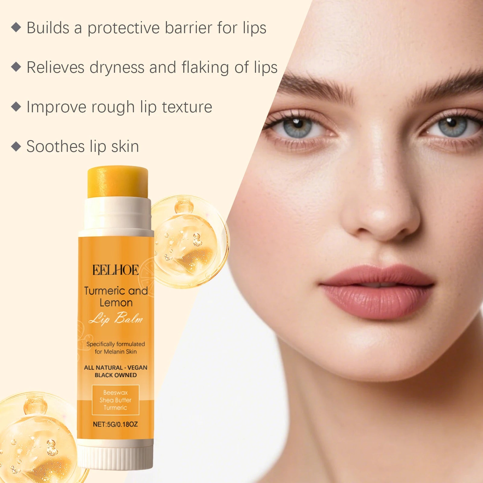 Turmeric Lemon Lip Balm Long Lasting Moisturizing Soothing Lip Skin Pre Makeup Base Vaseline Non-sticky Hydrating Lip Skin Care