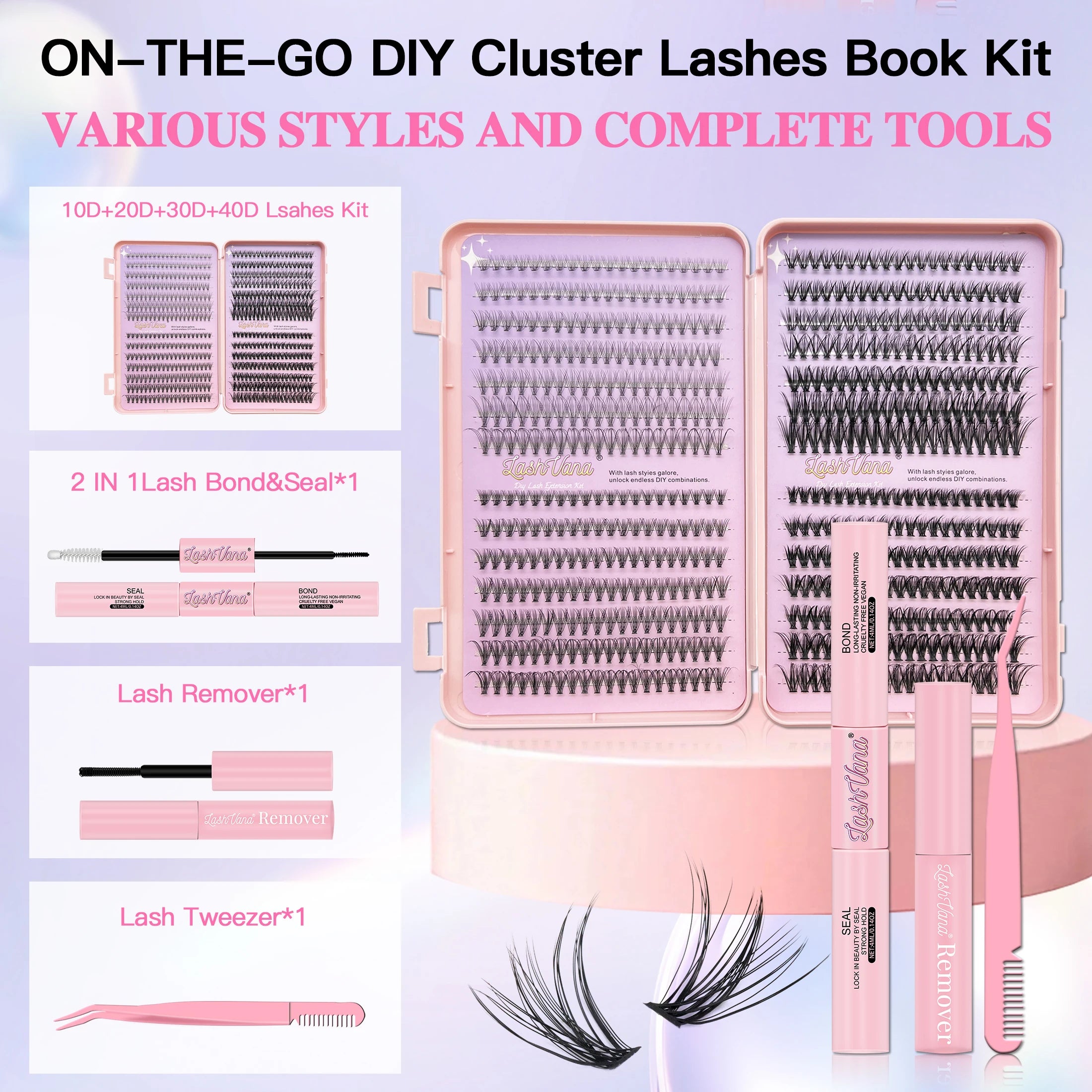 DIY Eyelash Extension Kit 10D20D30D40D with Tweezers Glue Seal Reusable Single Lashes for Party Stage Festival Eye Makeup tools