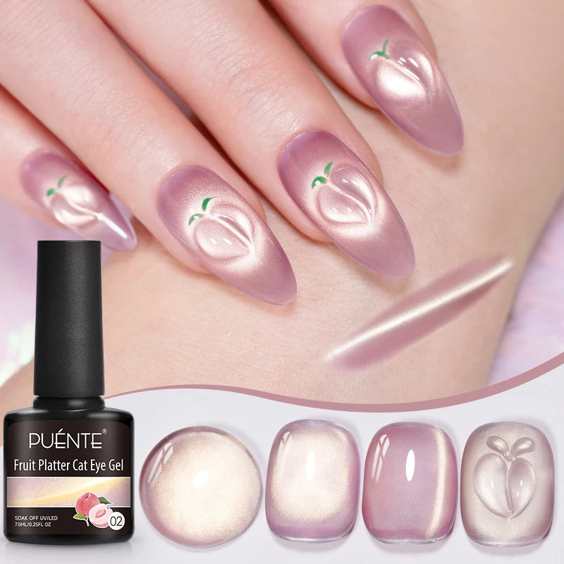 PUENTE Fruit Series Cat Magnetic Gel Nail Polish Summer Green Purple Pink Cat Eye Nail Gel Soak Off UV Semi-Permanent Varnish
