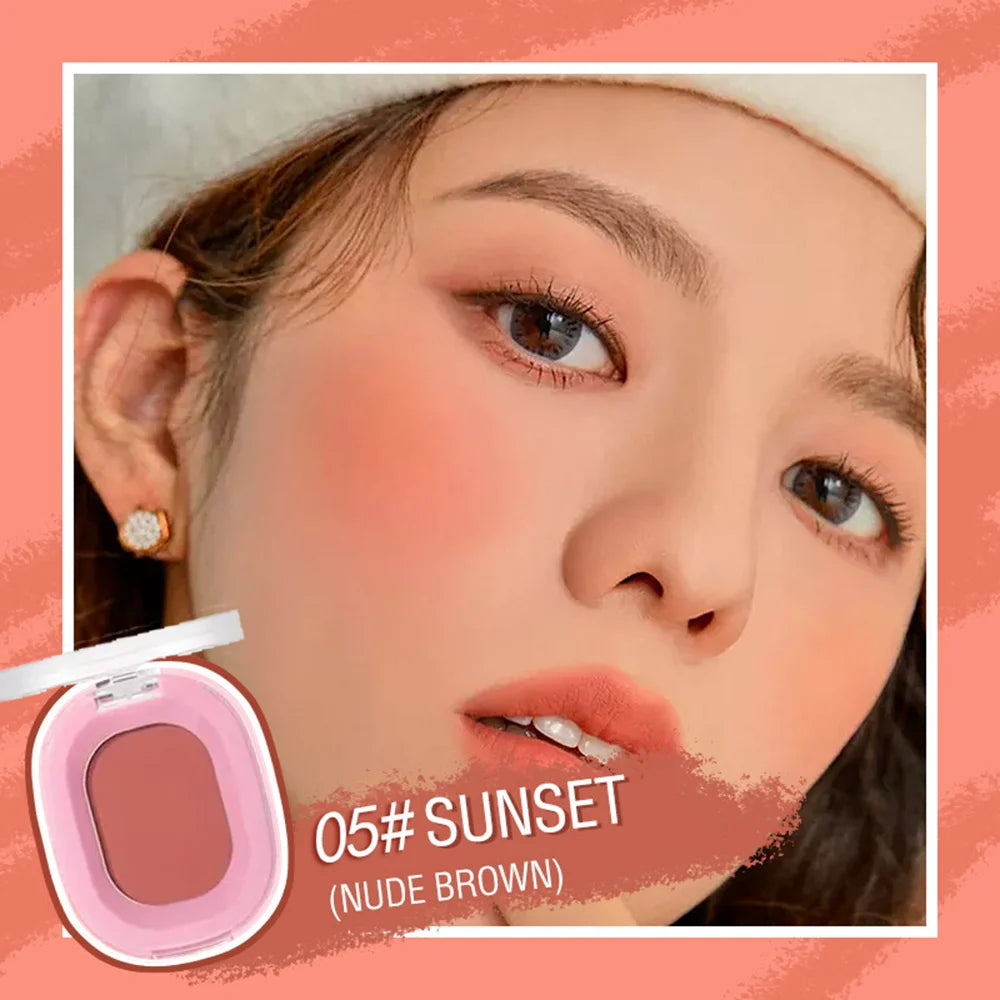 Monochrome Matte Blush Powder,Natural Nude Cheek Rouge,Brightening Long-Lasting Waterproof,Easy Apply,Safe Xmas Halloween Makeup