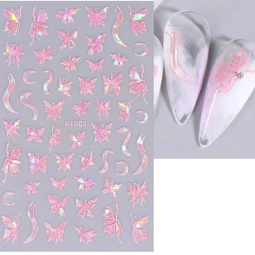 Elegant Butterfly Nail Manicure Stickers Blue Butterflies Leopard Retro Flowers Adhesive Decal Wedding Charm Manicure Tips