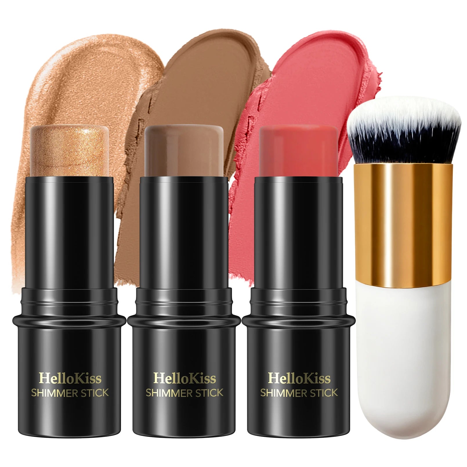 4pcs Blush & Highlighter Contour Stick with Brush - Waterproof, Long-Lasting, Multi-Function Makeup for Blush, Dark Circles.