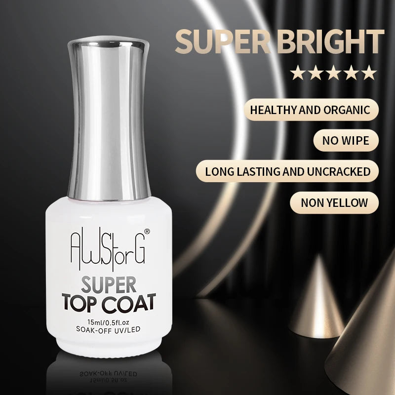AWStorG 15ML Super Top Coat  Function Gel No Wipe Matte Top Gel Transparent Soak Off  UV LED NailArt Manicure Gel Varnish Primer
