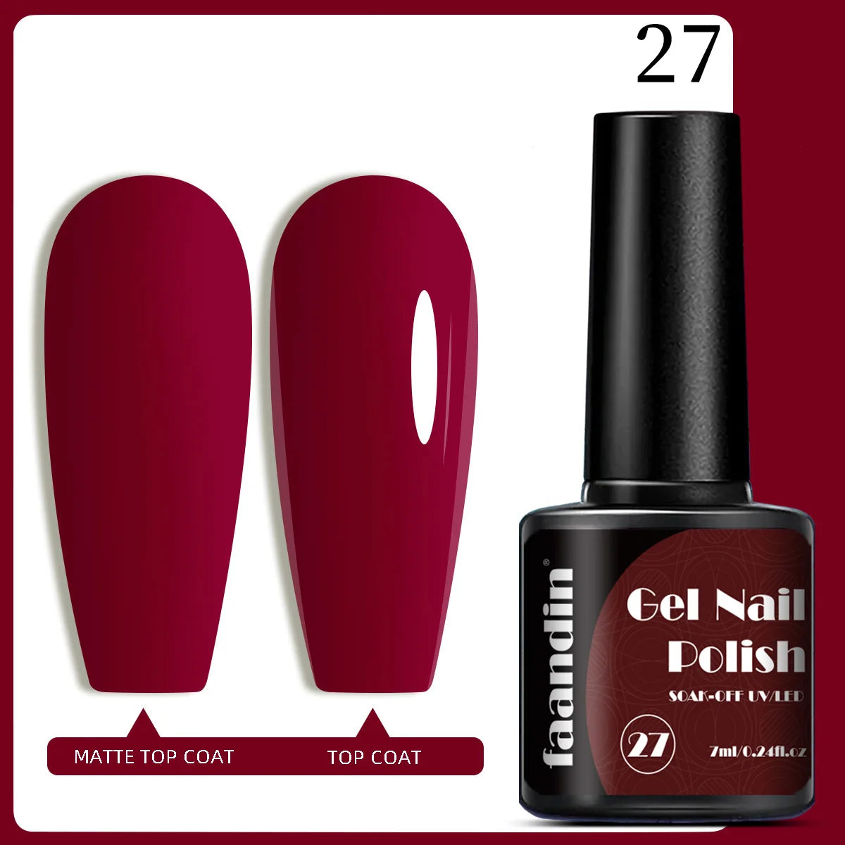 Faandin 7ml 1 Bottle, Solid Color Gel Nail Polish, Selected Red Nail Polish Gel, Uv Lamp Quick-Drying, Alcohol-Free, Full Color, Not Easy to Fade, High Saturation Color, Easy to Use, Can Be Used at Home, Essential Item for Fa