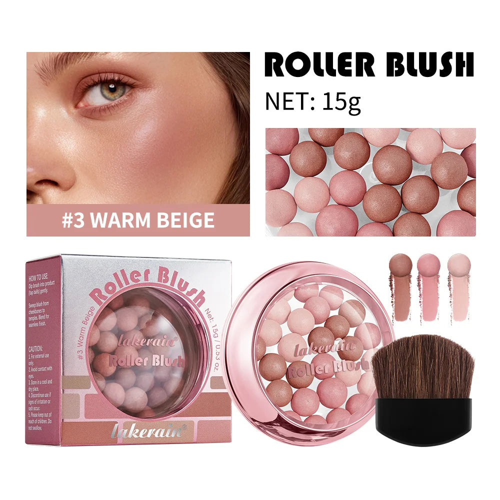 Lakerain ROLLER BLUSH Ball Blush Spherical Blush Pink Pearl Blush Delicate Brightening Female Exquisite Cosmetics