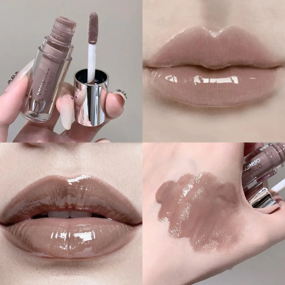 Black Rabbit Gothic Silver Metallic Lip Gloss Black Mirror Light Translucent Lip Lacquer Non-Sticky Water Gloss Lips Tint Makeup
