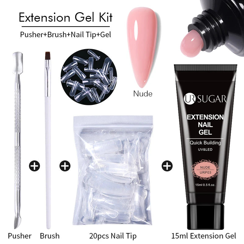 UR SUGAR 15ml Extension Gel Nail Polish Bright Nude White Clear Semi Permanent UV Hard Gel Nails Finger Prolong Gel Varnish Set